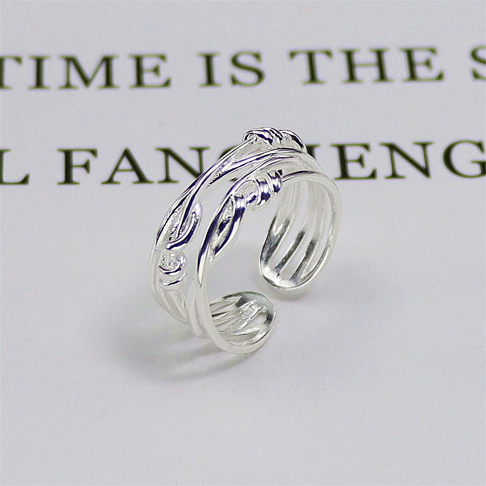 Interwoven Line Sterling Silver Ring, Asymmetric Geometric Open Band, Minimalist S925 Jewelry with Cool Aesthetic