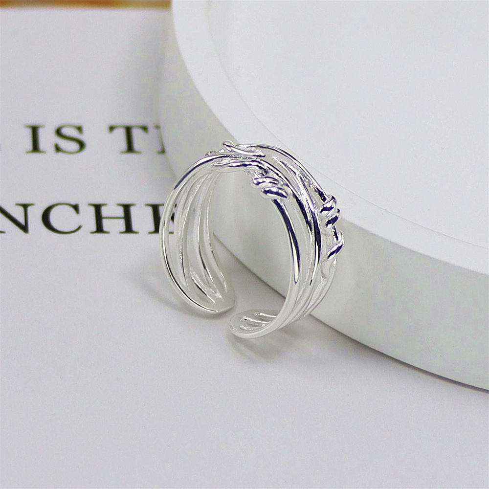 Interwoven Line Sterling Silver Ring, Asymmetric Geometric Open Band, Minimalist S925 Jewelry with Cool Aesthetic