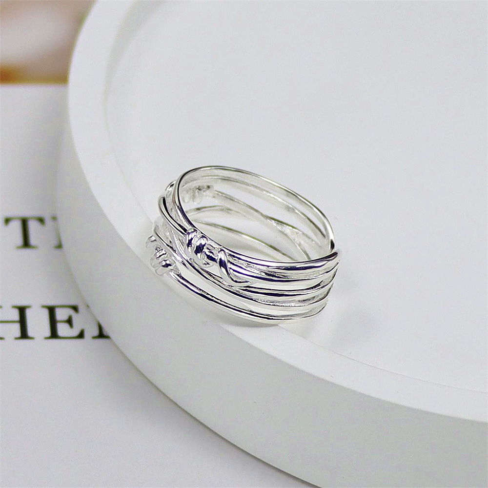 Interwoven Line Sterling Silver Ring, Asymmetric Geometric Open Band, Minimalist S925 Jewelry with Cool Aesthetic