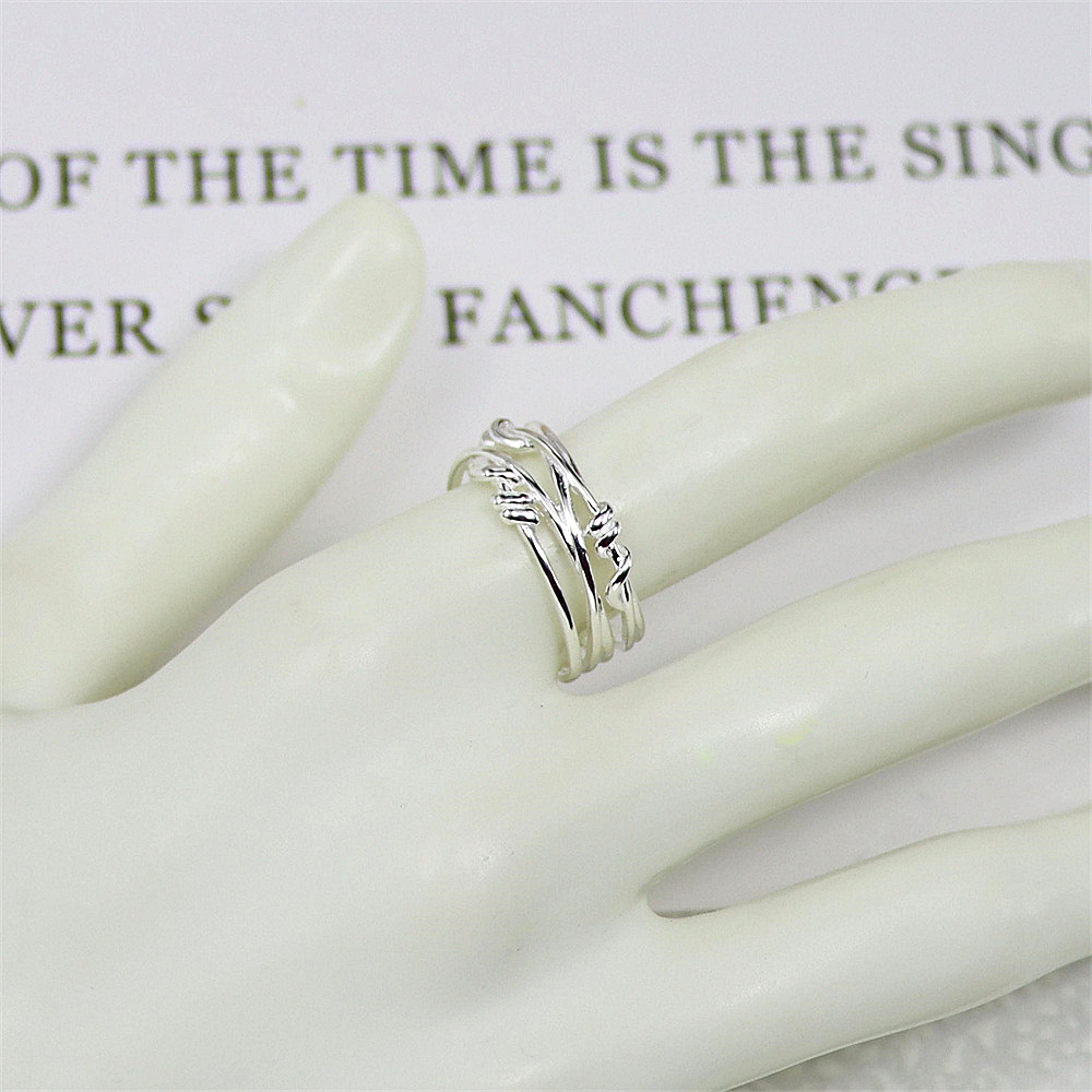 Interwoven Line Sterling Silver Ring, Asymmetric Geometric Open Band, Minimalist S925 Jewelry with Cool Aesthetic