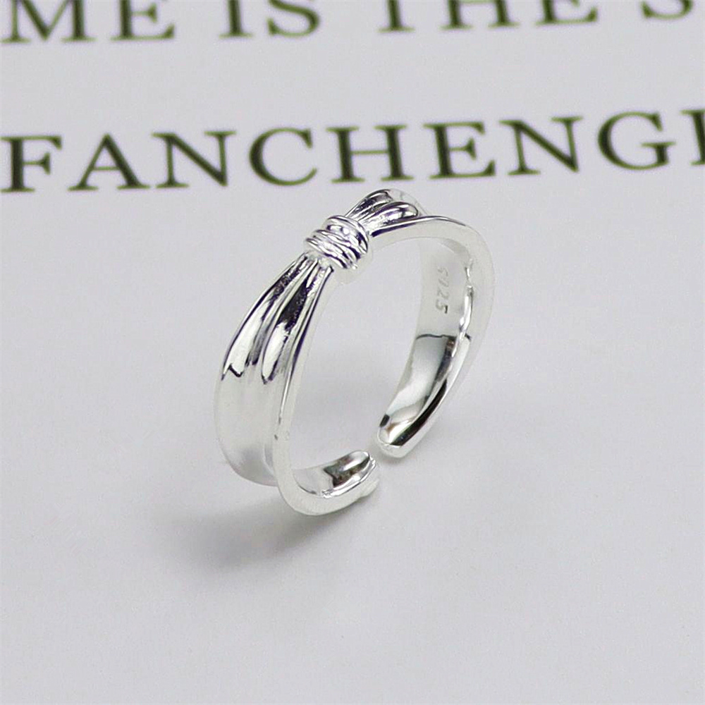 Bow Sterling Silver Ring, Open Adjustable Band, Sweet Dainty S925 Fashion Jewelry for Women