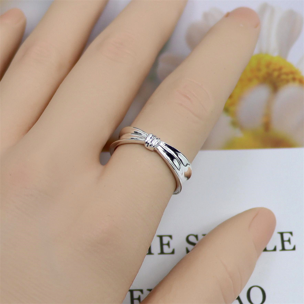 Bow Sterling Silver Ring, Open Adjustable Band, Sweet Dainty S925 Fashion Jewelry for Women