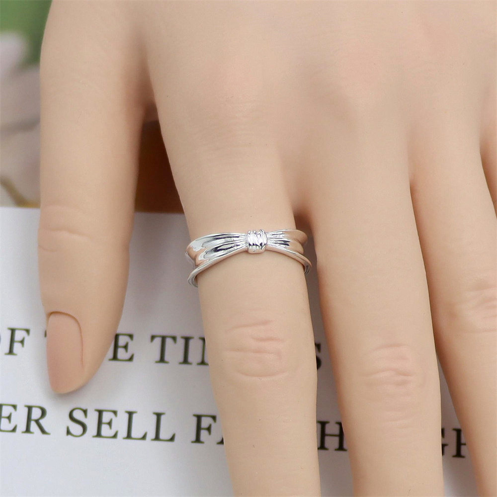 Bow Sterling Silver Ring, Open Adjustable Band, Sweet Dainty S925 Fashion Jewelry for Women