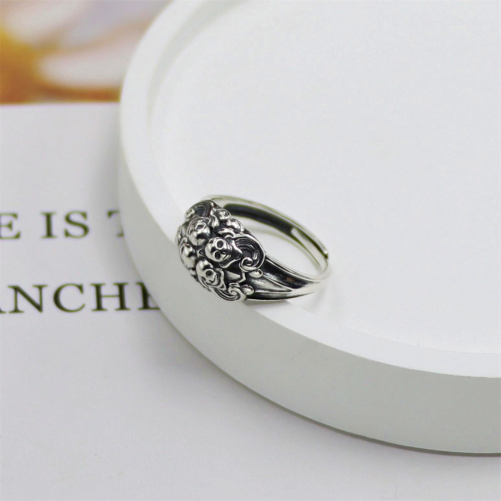 Oversized Skull Sterling Silver Ring, Gothic Open Adjustable Band, Edgy Dark Aesthetic S925 Statement Jewelry