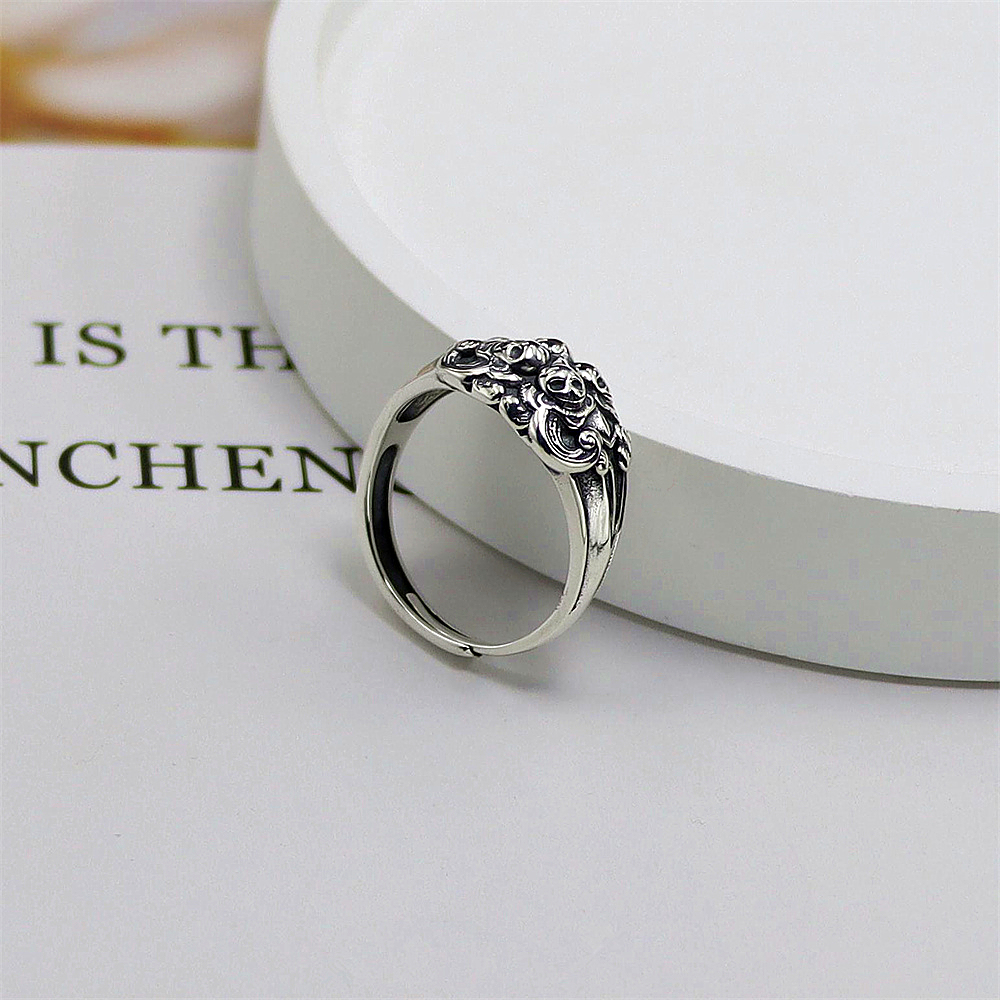 Oversized Skull Sterling Silver Ring, Gothic Open Adjustable Band, Edgy Dark Aesthetic S925 Statement Jewelry