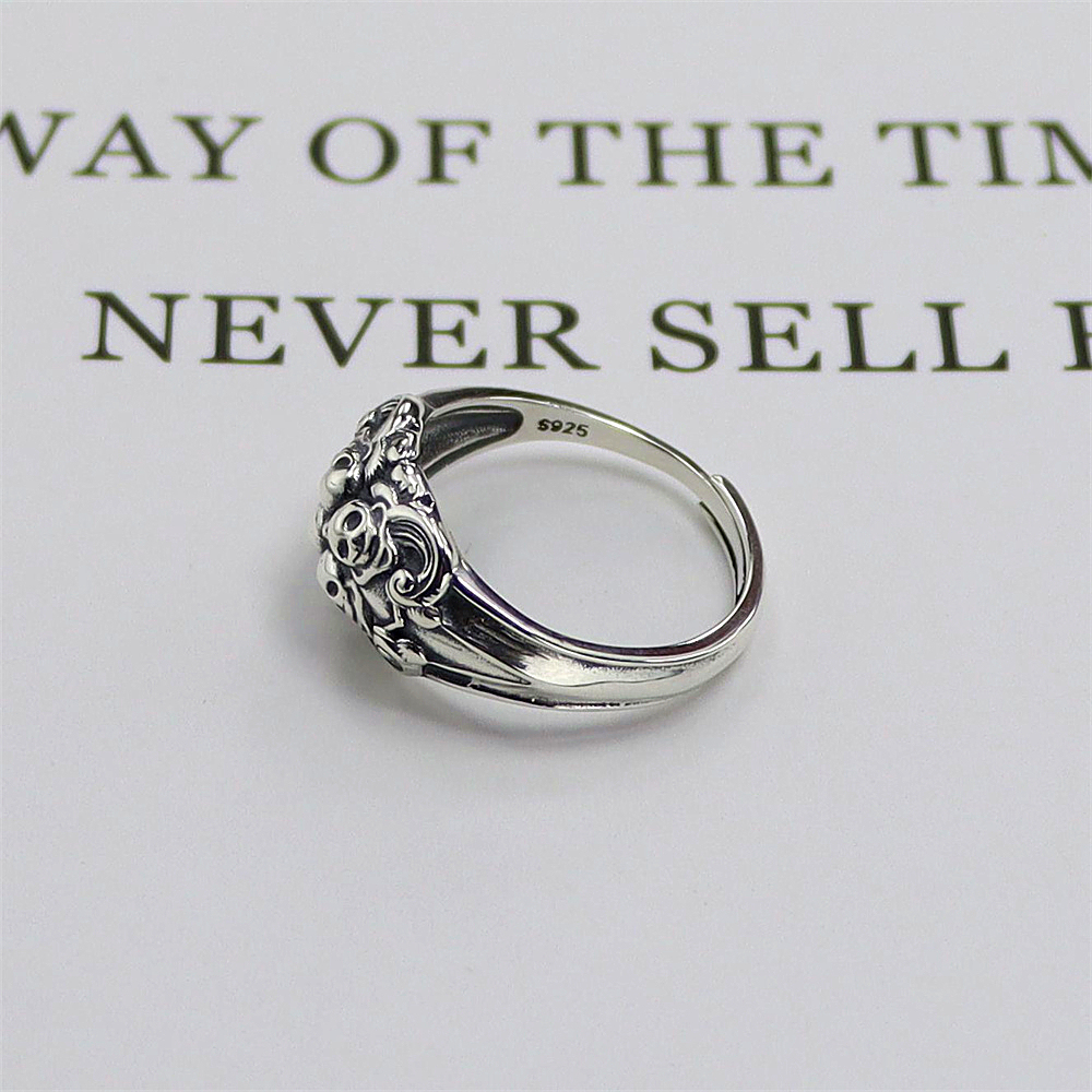 Oversized Skull Sterling Silver Ring, Gothic Open Adjustable Band, Edgy Dark Aesthetic S925 Statement Jewelry