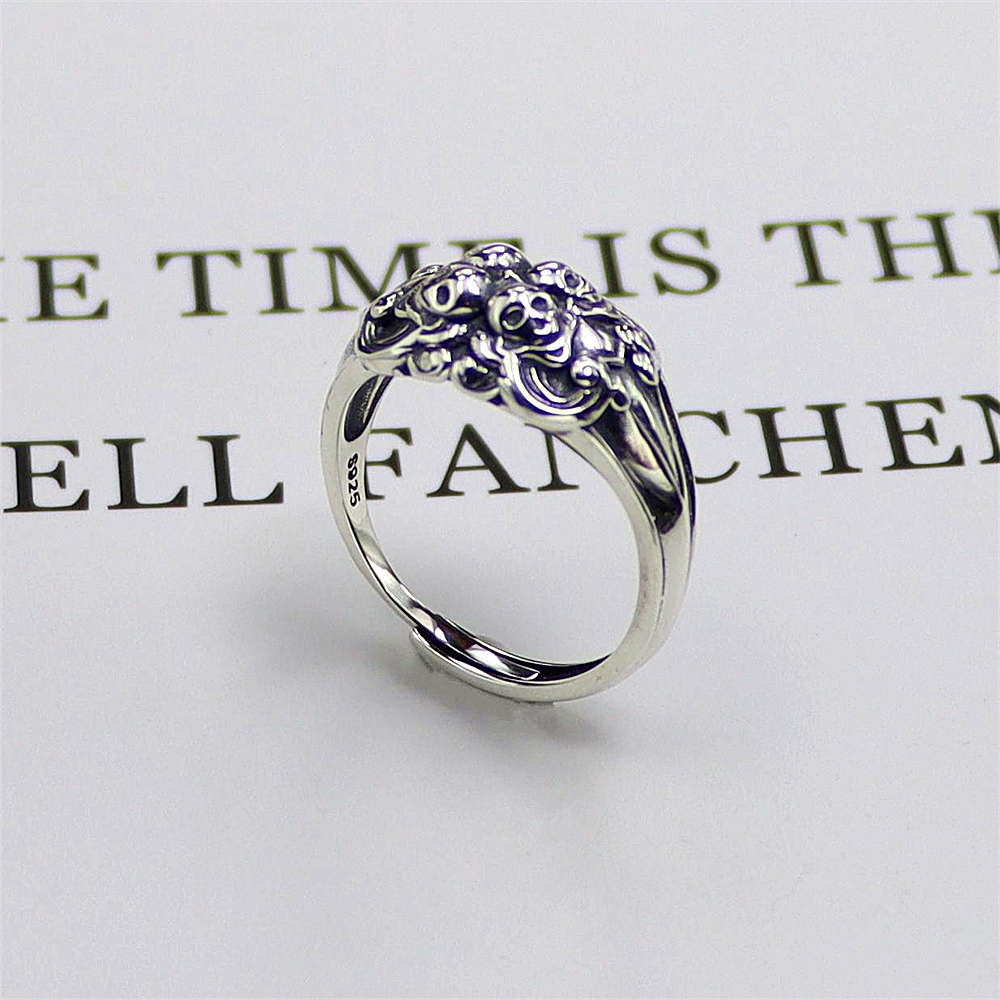 Oversized Skull Sterling Silver Ring, Gothic Open Adjustable Band, Edgy Dark Aesthetic S925 Statement Jewelry