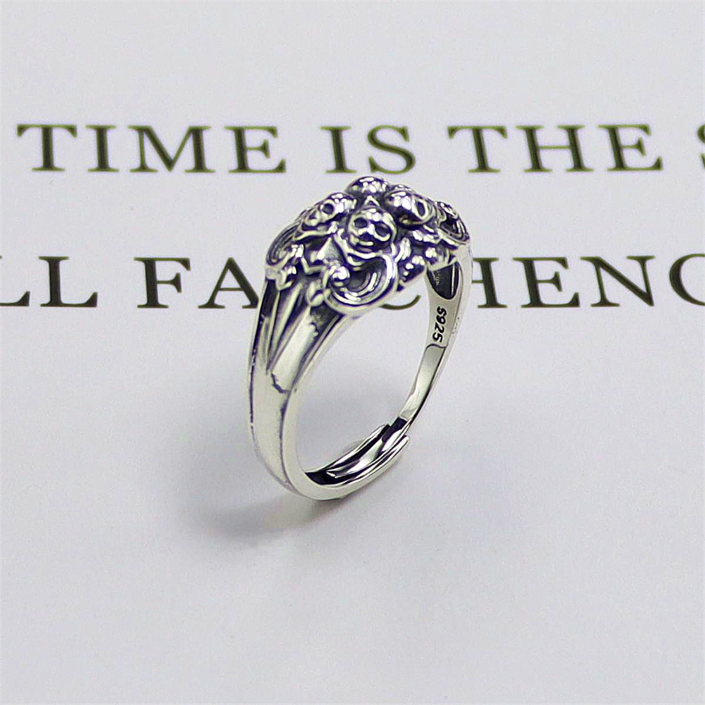 Oversized Skull Sterling Silver Ring, Gothic Open Adjustable Band, Edgy Dark Aesthetic S925 Statement Jewelry
