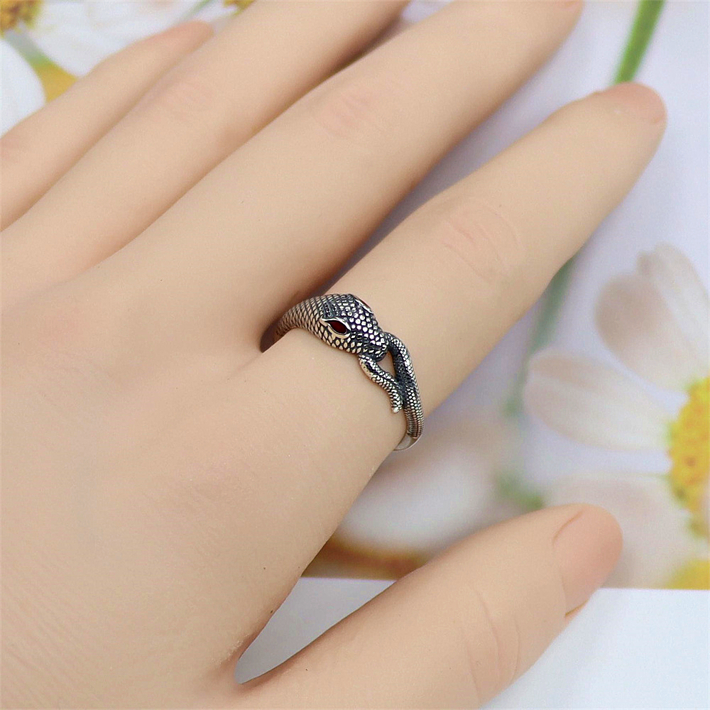 Serpent Sterling Silver Ring, Gothic Punk Open Band with Antique Finish, Dark Edgy S925 Statement Jewelry