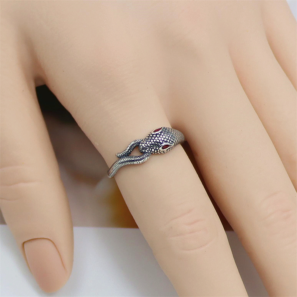 Serpent Sterling Silver Ring, Gothic Punk Open Band with Antique Finish, Dark Edgy S925 Statement Jewelry