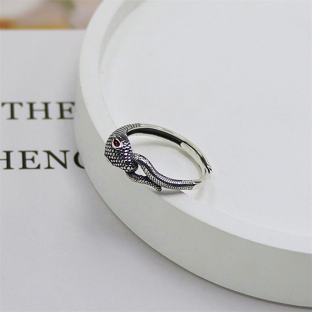 Serpent Sterling Silver Ring, Gothic Punk Open Band with Antique Finish, Dark Edgy S925 Statement Jewelry