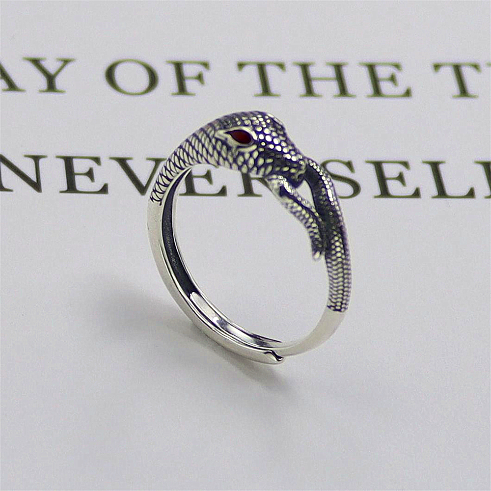 Serpent Sterling Silver Ring, Gothic Punk Open Band with Antique Finish, Dark Edgy S925 Statement Jewelry