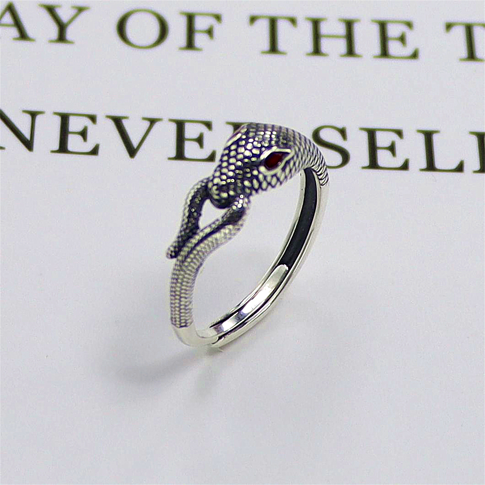 Serpent Sterling Silver Ring, Gothic Punk Open Band with Antique Finish, Dark Edgy S925 Statement Jewelry