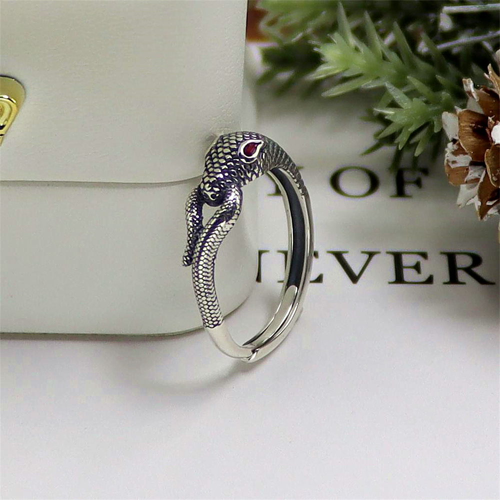 Serpent Sterling Silver Ring, Gothic Punk Open Band with Antique Finish, Dark Edgy S925 Statement Jewelry