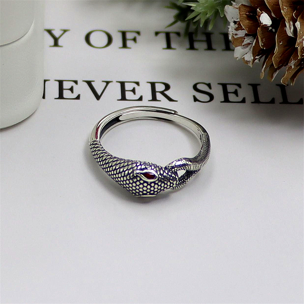 Serpent Sterling Silver Ring, Gothic Punk Open Band with Antique Finish, Dark Edgy S925 Statement Jewelry