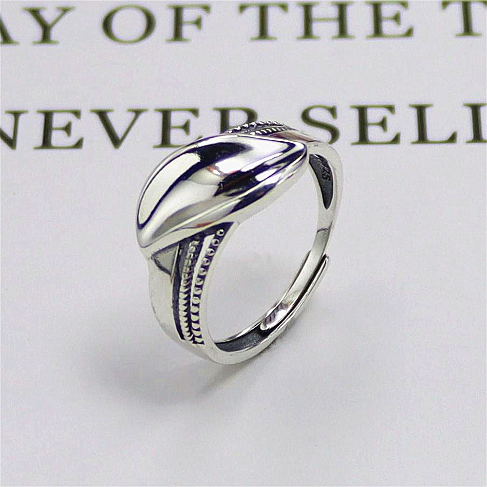 Leaf Sterling Silver Ring, Nature Inspired Adjustable Band, Dainty Minimalist S925 Jewelry