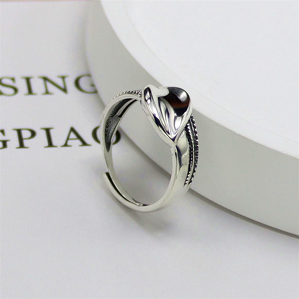 Leaf Sterling Silver Ring, Nature Inspired Adjustable Band, Dainty Minimalist S925 Jewelry