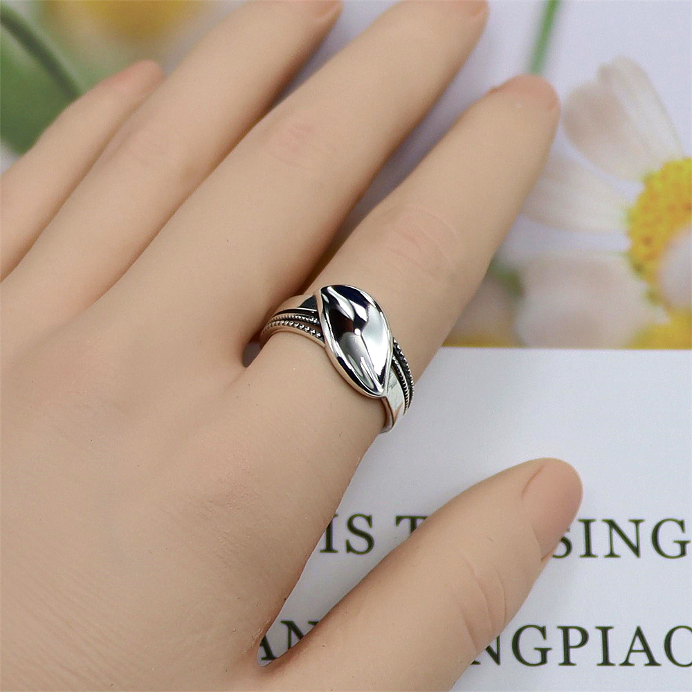 Leaf Sterling Silver Ring, Nature Inspired Adjustable Band, Dainty Minimalist S925 Jewelry