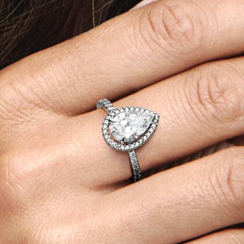 Pandora Sparkling Pear Halo Silver Ring