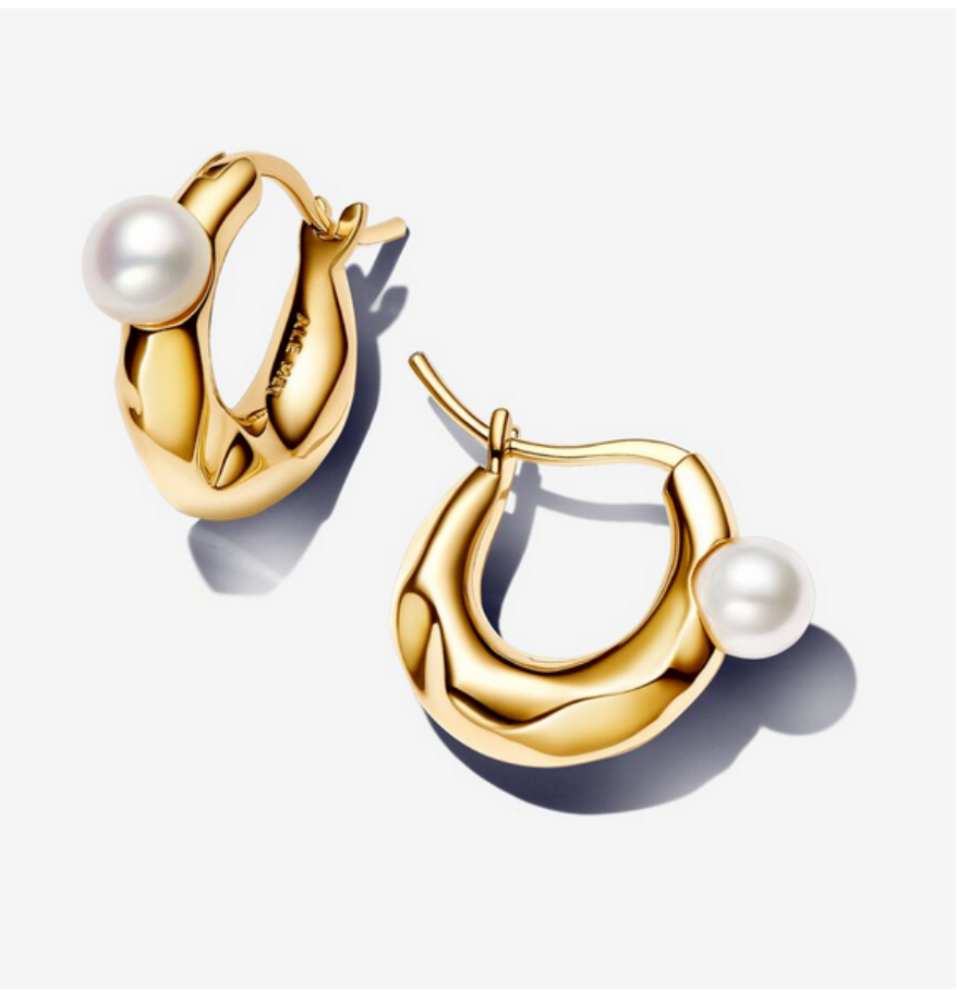 PANDORA Treated Freshwater Cultured Pearl & Organically Shaped Hoop Earrings