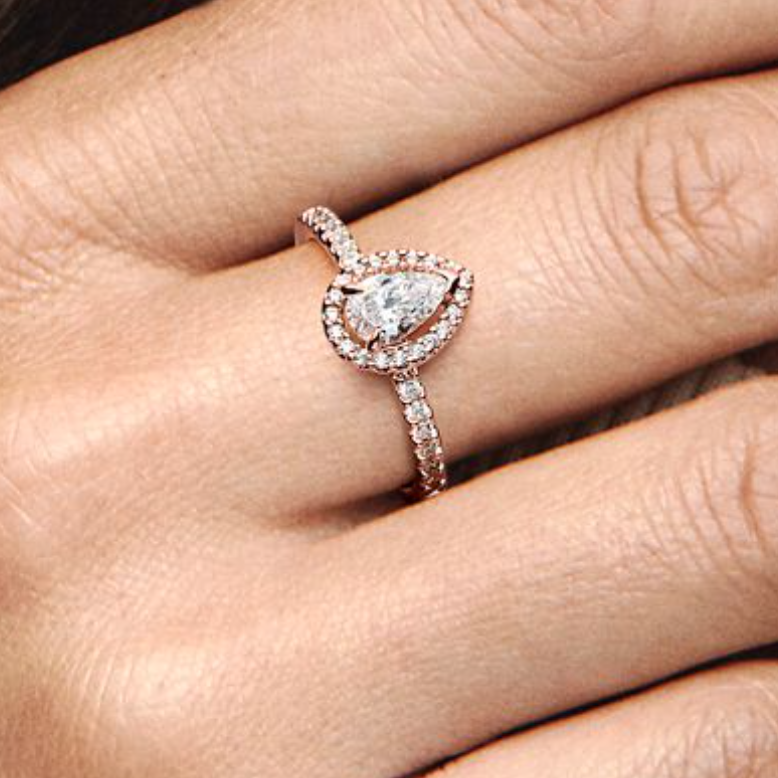 Pandora Timeless Sparkling Pear Halo Rose Gold Ring