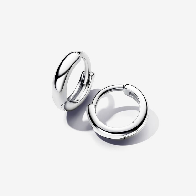 PANDORA 925 Silver Round Huggie Hoop Earrings