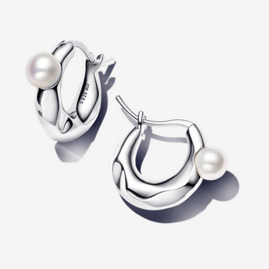 PANDORA Treated Freshwater Cultured Pearl & Organically Shaped Hoop Earrings