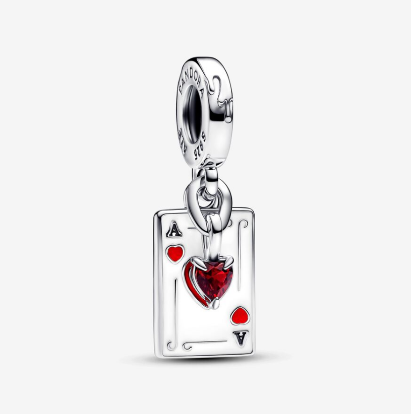 Pandora  Villains Queen of Hearts Double Dangle Charm with pouch Sterling Silver