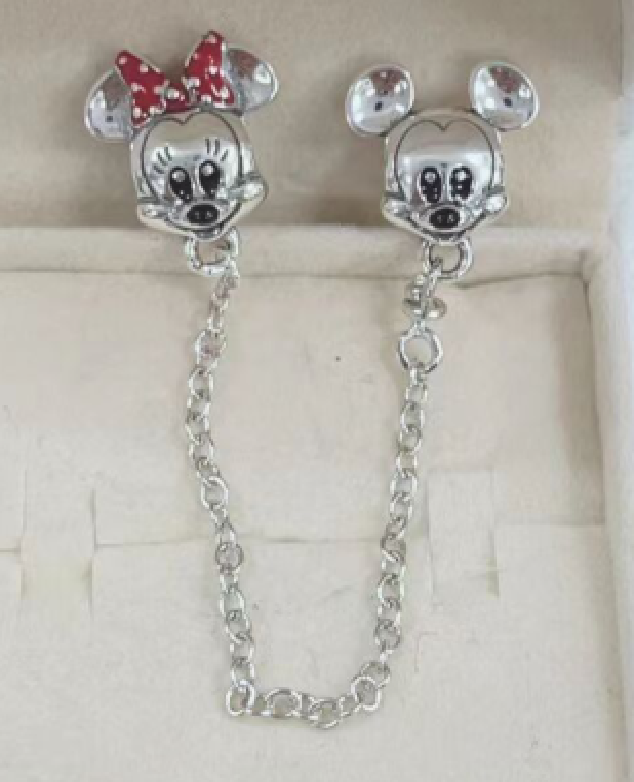 Pandora  Mickey Mouse Safety Chain Charms Bracelet with pouch Sterling Silver