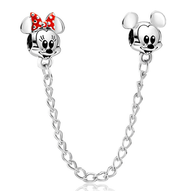 Pandora  Mickey Mouse Safety Chain Charms Bracelet with pouch Sterling Silver