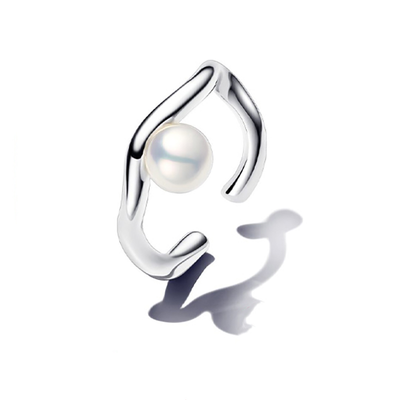 Pandora  Organically shaped circle and cultured pearl ear cuff A Pair
