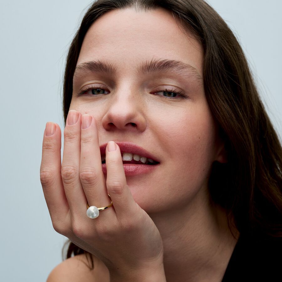 PANDORA Essence 14k Gold Plated Baroque Pearl Ring