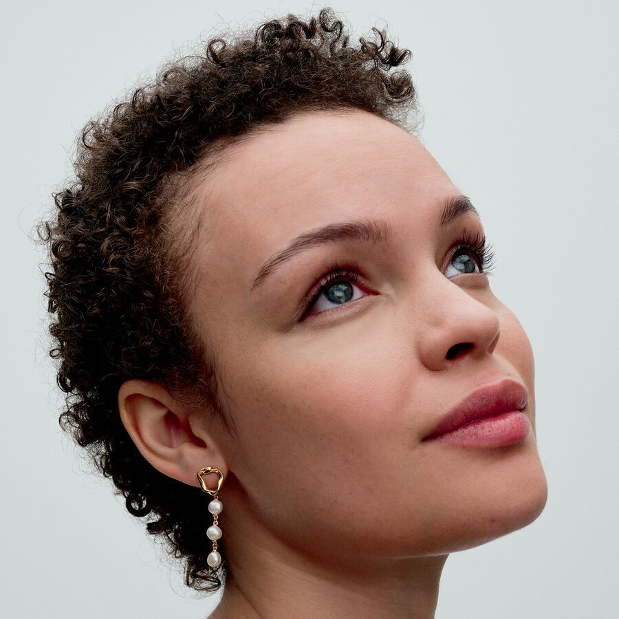PANDORA Organically Shaped Circle & Baroque Pearl Drop Earrings