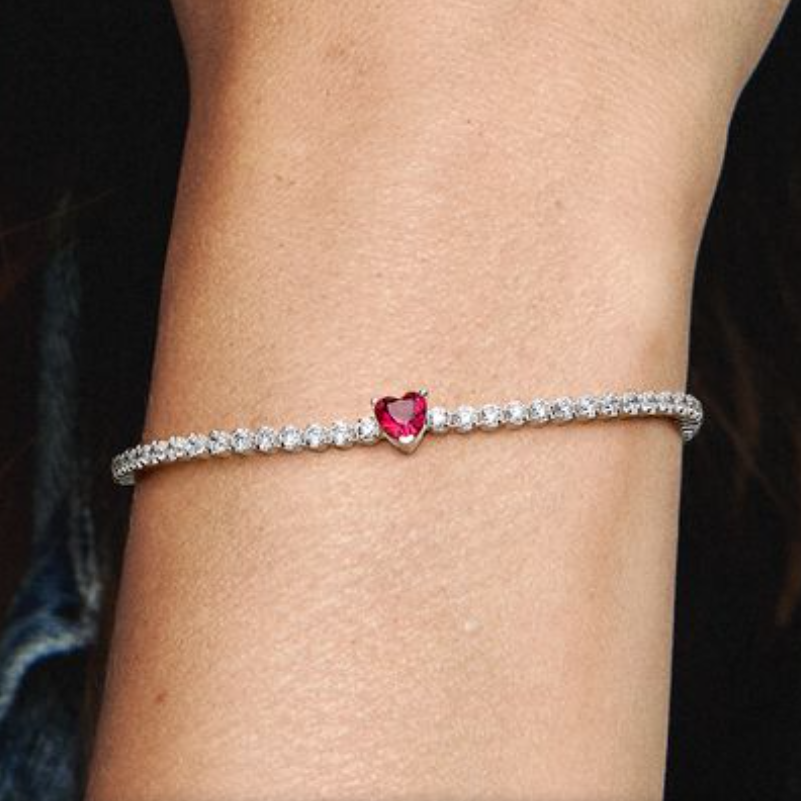 Pandora  Red Sparkling Heart Tennis Silver Bracelet 925