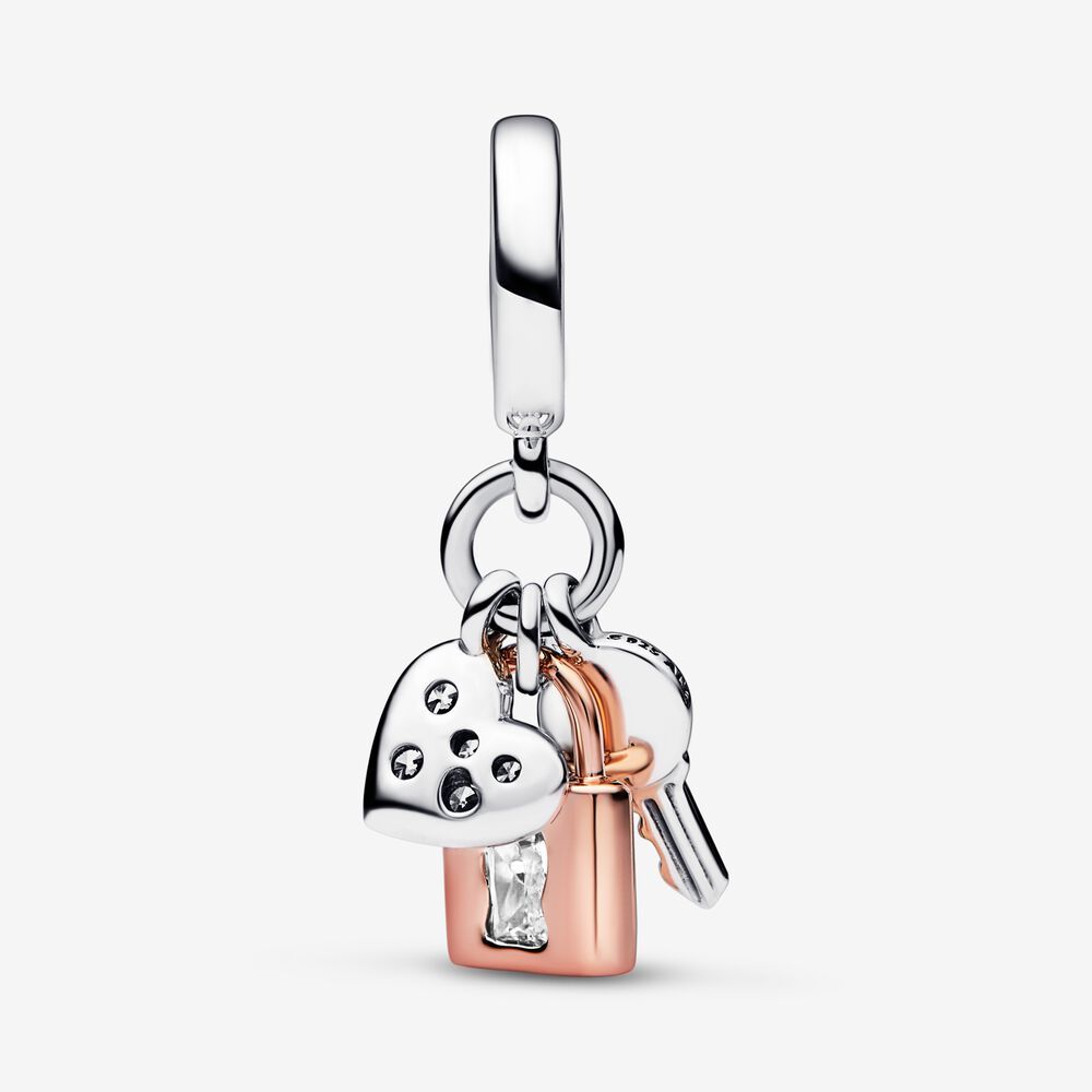 ale s925  pandora Two-tone Key, Padlock & Heart Triple Dangle Charm