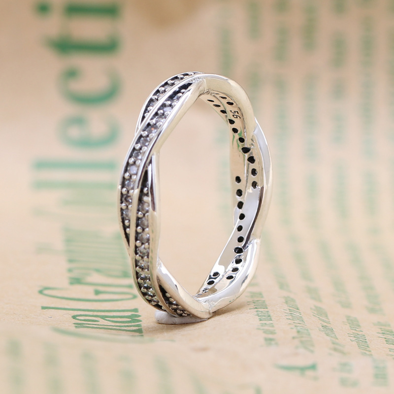 PANDORA Silver Twist of Fate Ring with clear Pave CZ Size 50-58