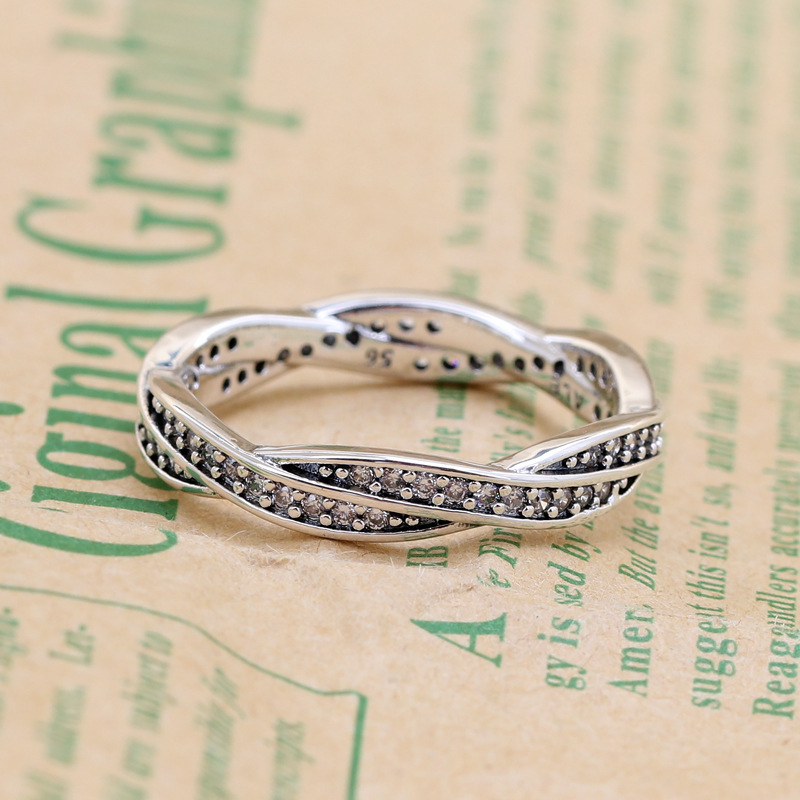 PANDORA Silver Twist of Fate Ring with clear Pave CZ Size 50-58