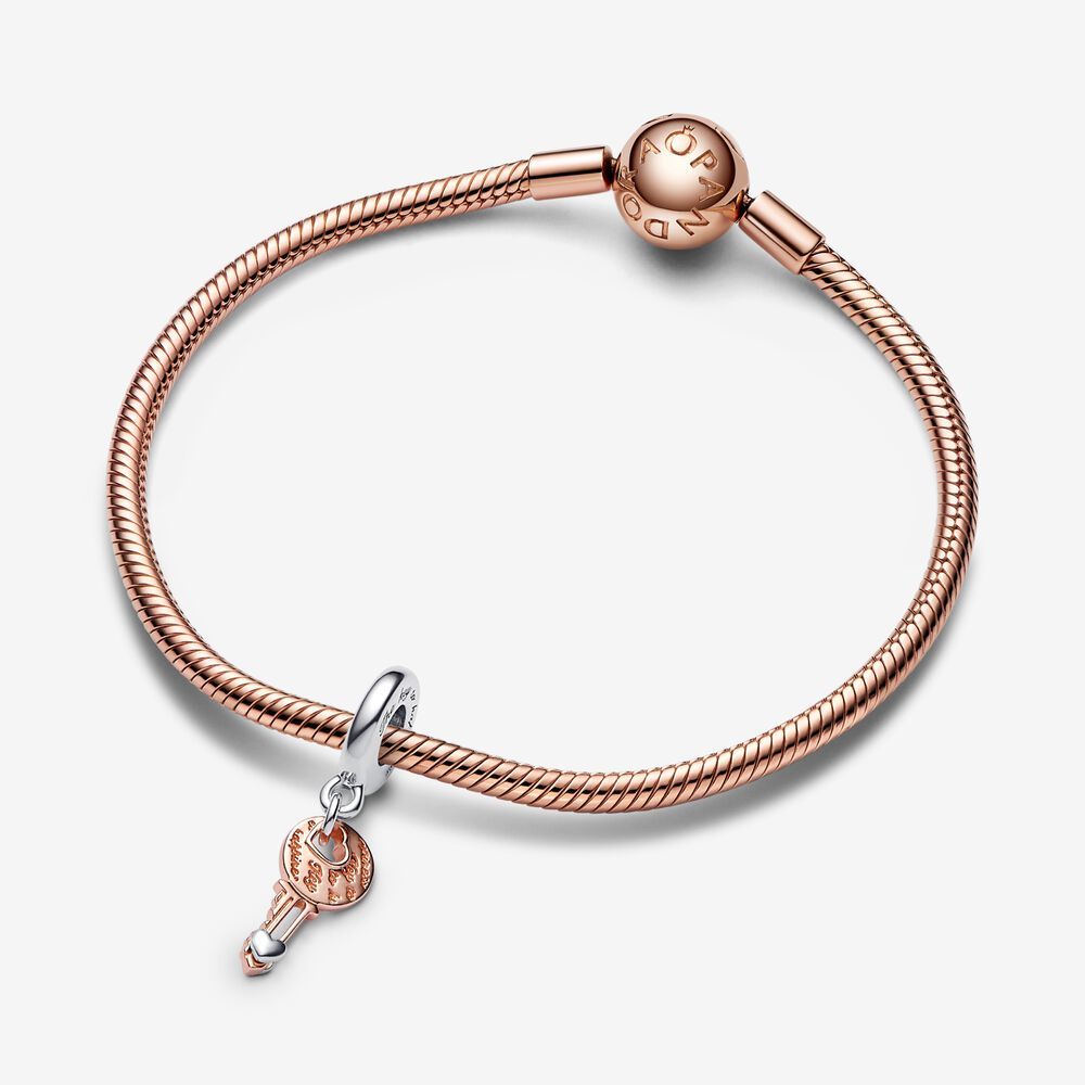 ale s925  pandora Two-tone key & Sliding Heart Dangle Charm