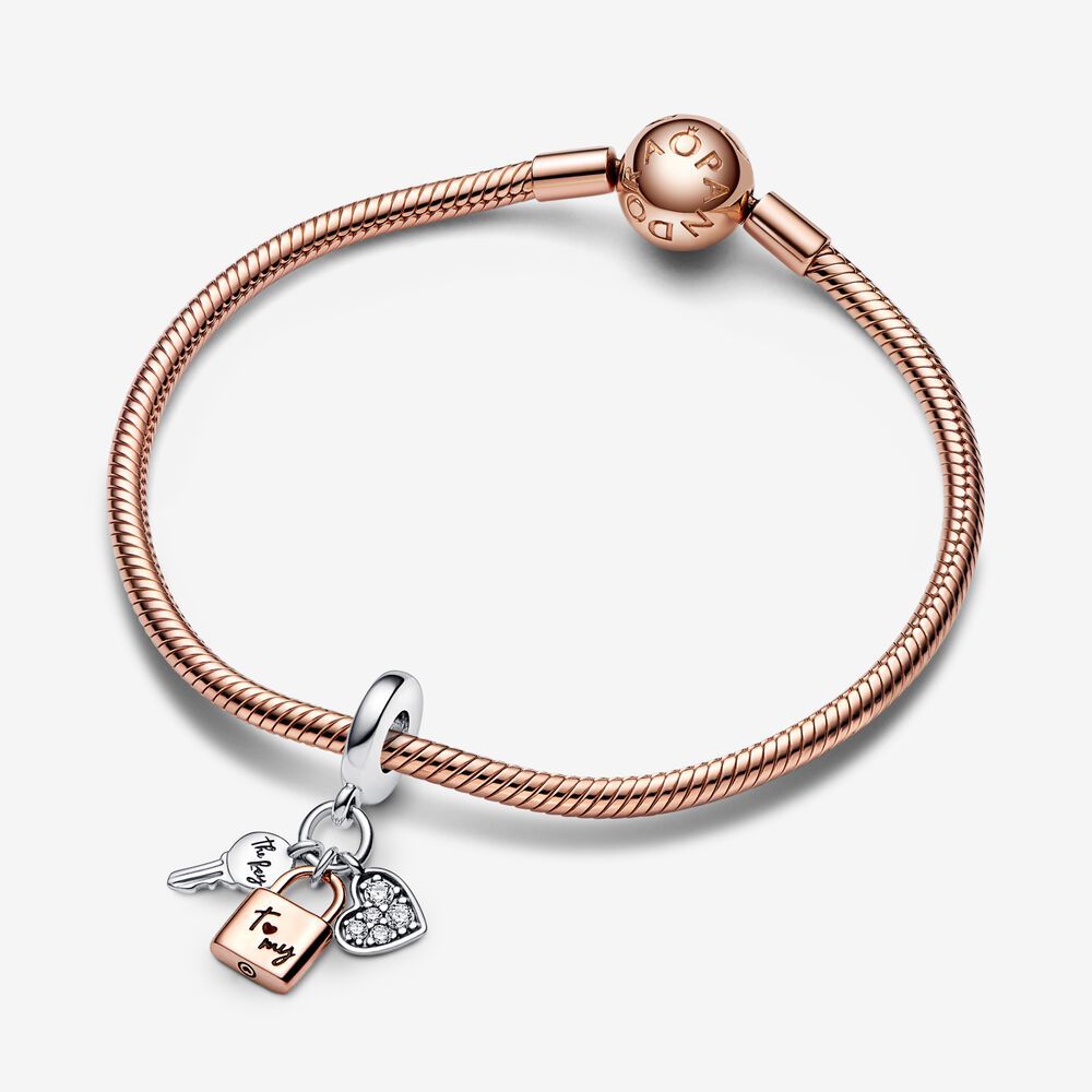 ale s925  pandora Two-tone Key, Padlock & Heart Triple Dangle Charm