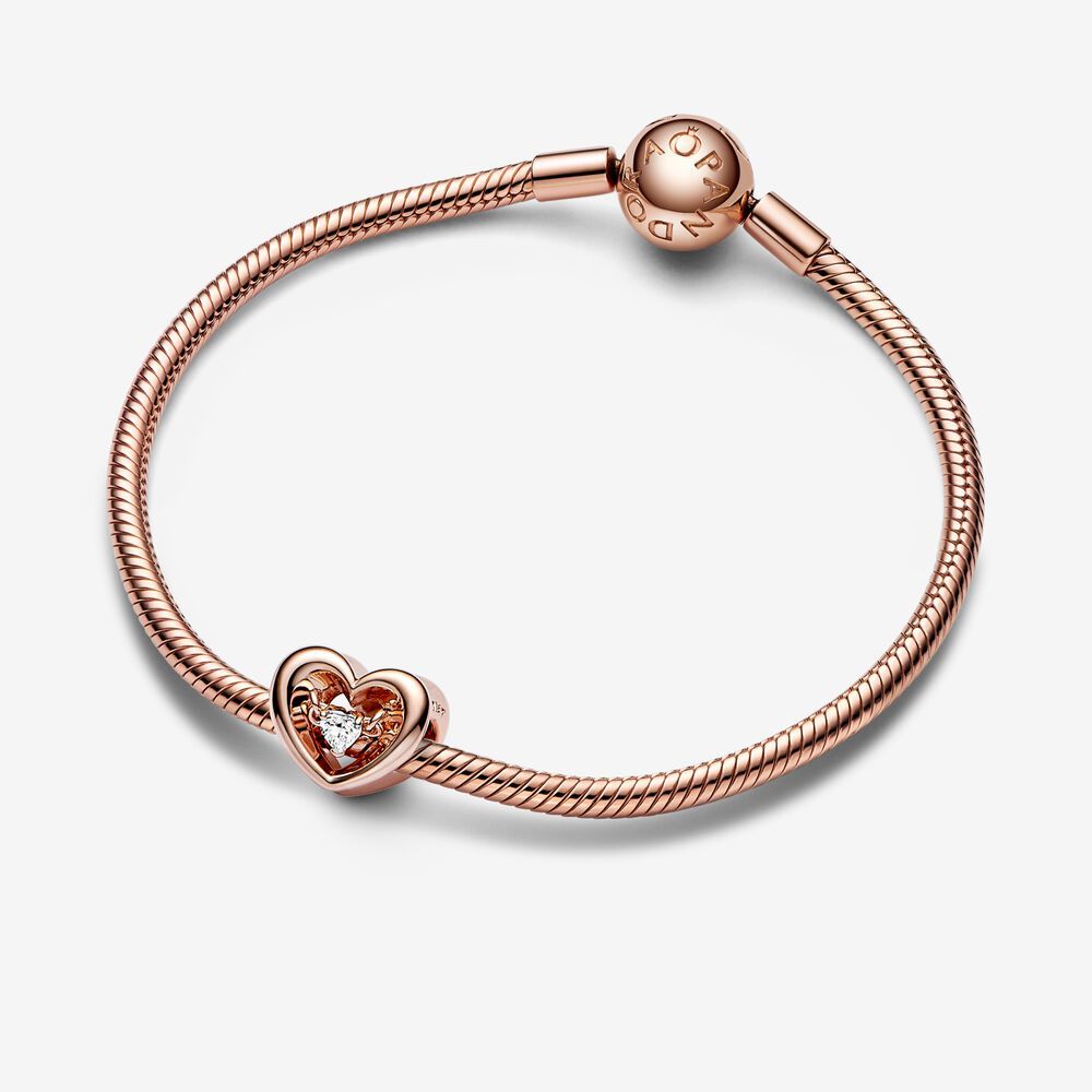 ale s925 pandora rose gold radiant heart & floating stone charm
