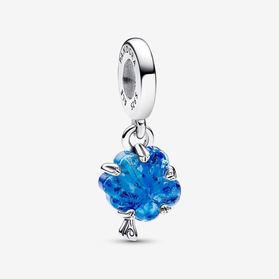 Pandora Blue Murano Glass Family Tree Dangle Charm Necklace set -45