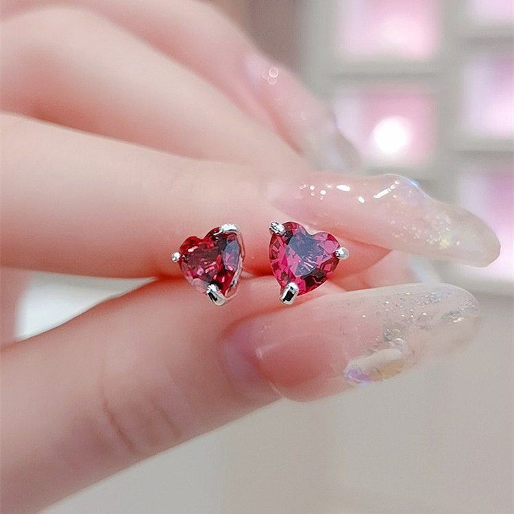 ale s925  pandora red heart stud earrings