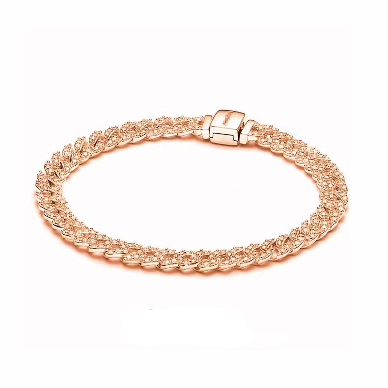 PANDORA ale Timeless Pavé Cuban Chain Rose Gold Bracelet