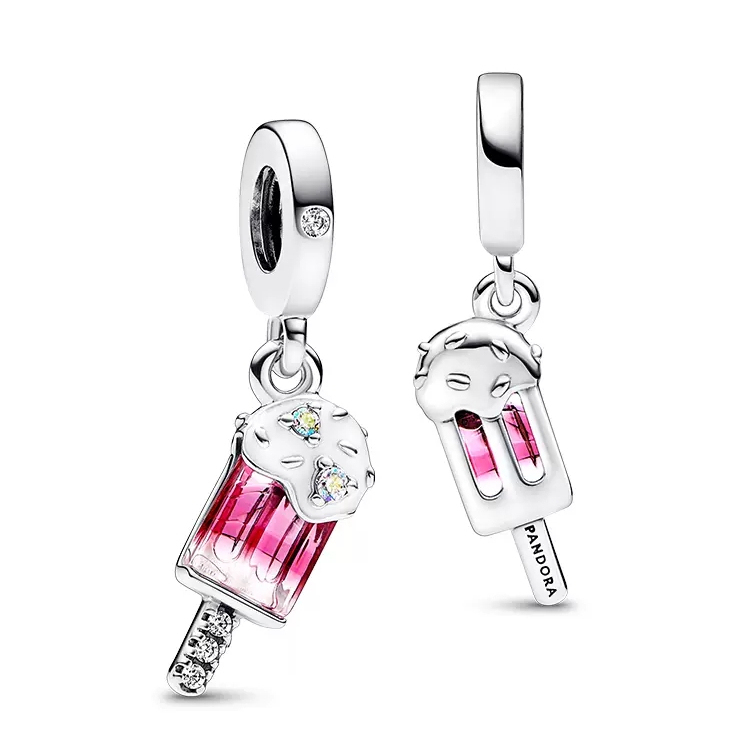 Pandora Double Sweet Hanging Pink Ice Cream Charm Necklace set -45cm