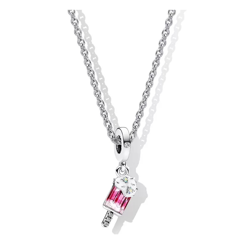 Pandora Double Sweet Hanging Pink Ice Cream Charm Necklace set -45cm