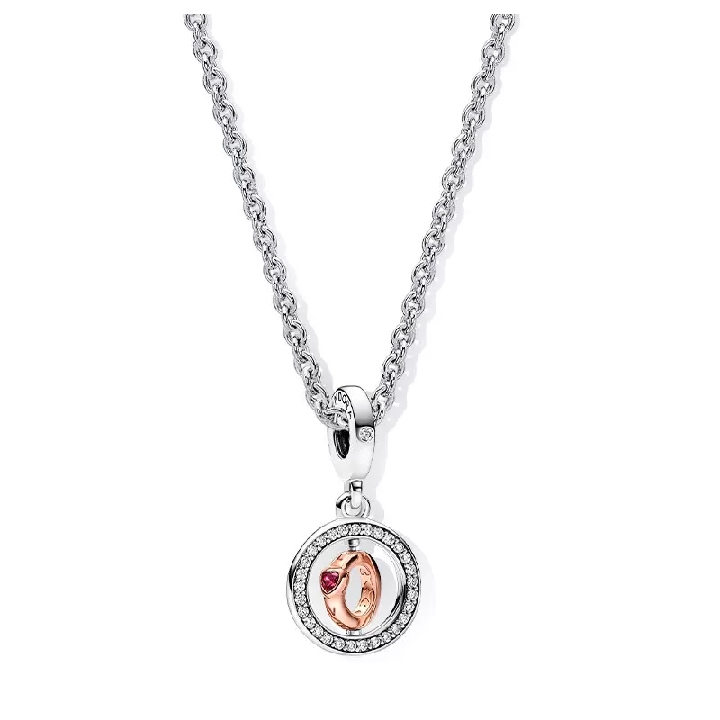 Pandora Turn See Cardio Pendant 925 Silver Charm Necklace set -45cm
