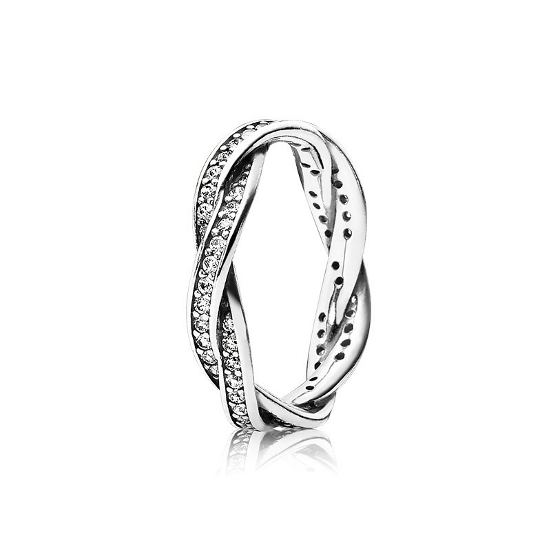 PANDORA Silver Twist of Fate Ring with clear Pave CZ Size 50-58