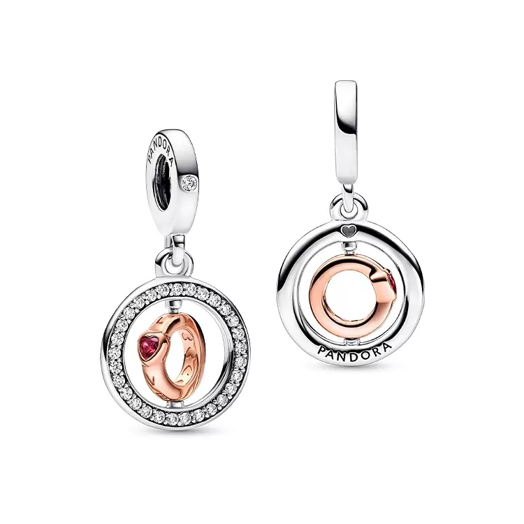 Pandora Turn See Cardio Pendant 925 Silver Charm Necklace set -45cm