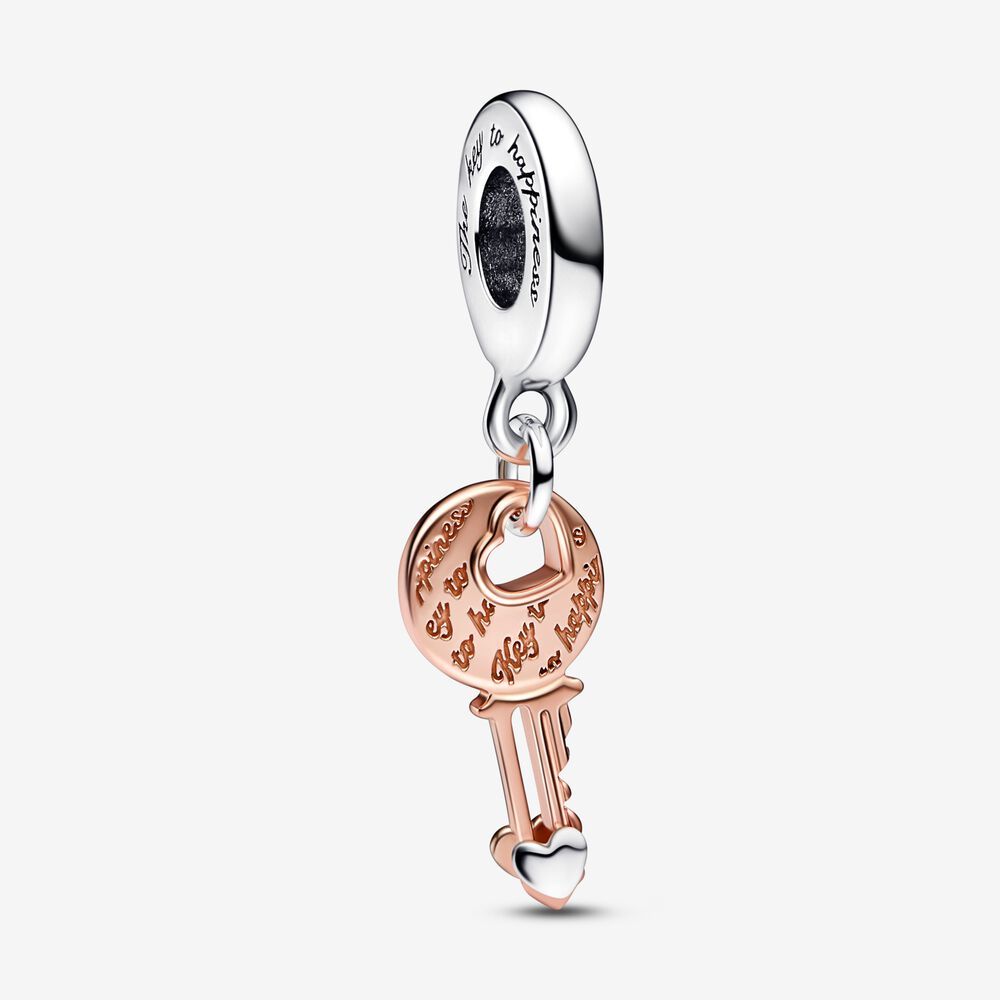 ale s925  pandora Two-tone key & Sliding Heart Dangle Charm