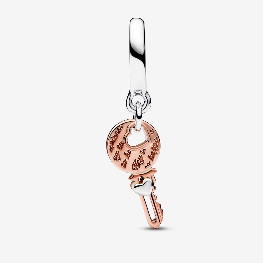 ale s925  pandora Two-tone key & Sliding Heart Dangle Charm